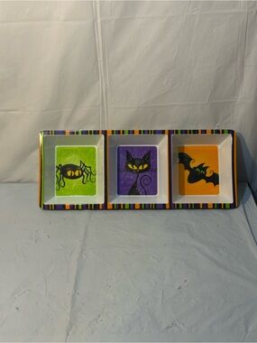 3 Section Halloween Holiday plastic Serving Tray Dish